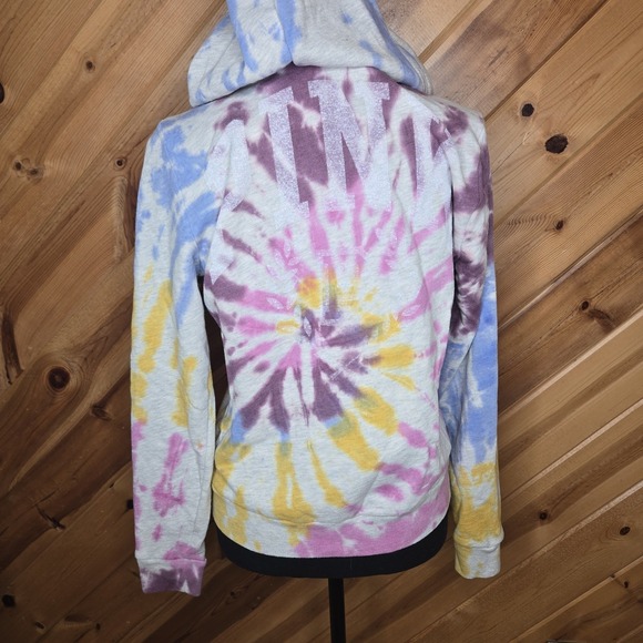 Victoria's Secret Pink Hoodie Tie Dye Full Zip Size S Heather Stone Gray Dahlia - Picture 3 of 5